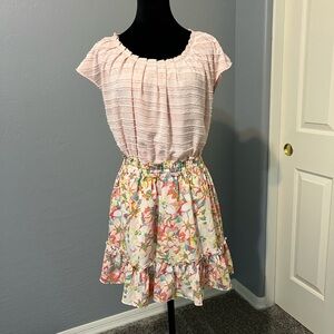 2-Piece Set, Lauren Conrad Women’s Blush Textured Top & Floral Ruffle Skirt
